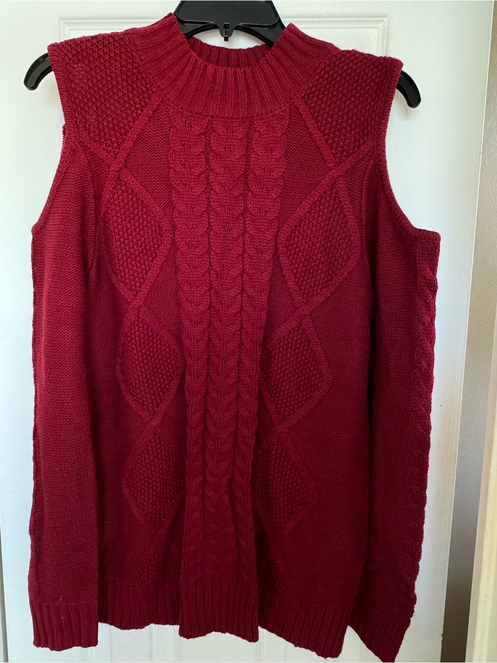 One A Cable Knit Sleeveless Mock Neck Sweater Vest - Red